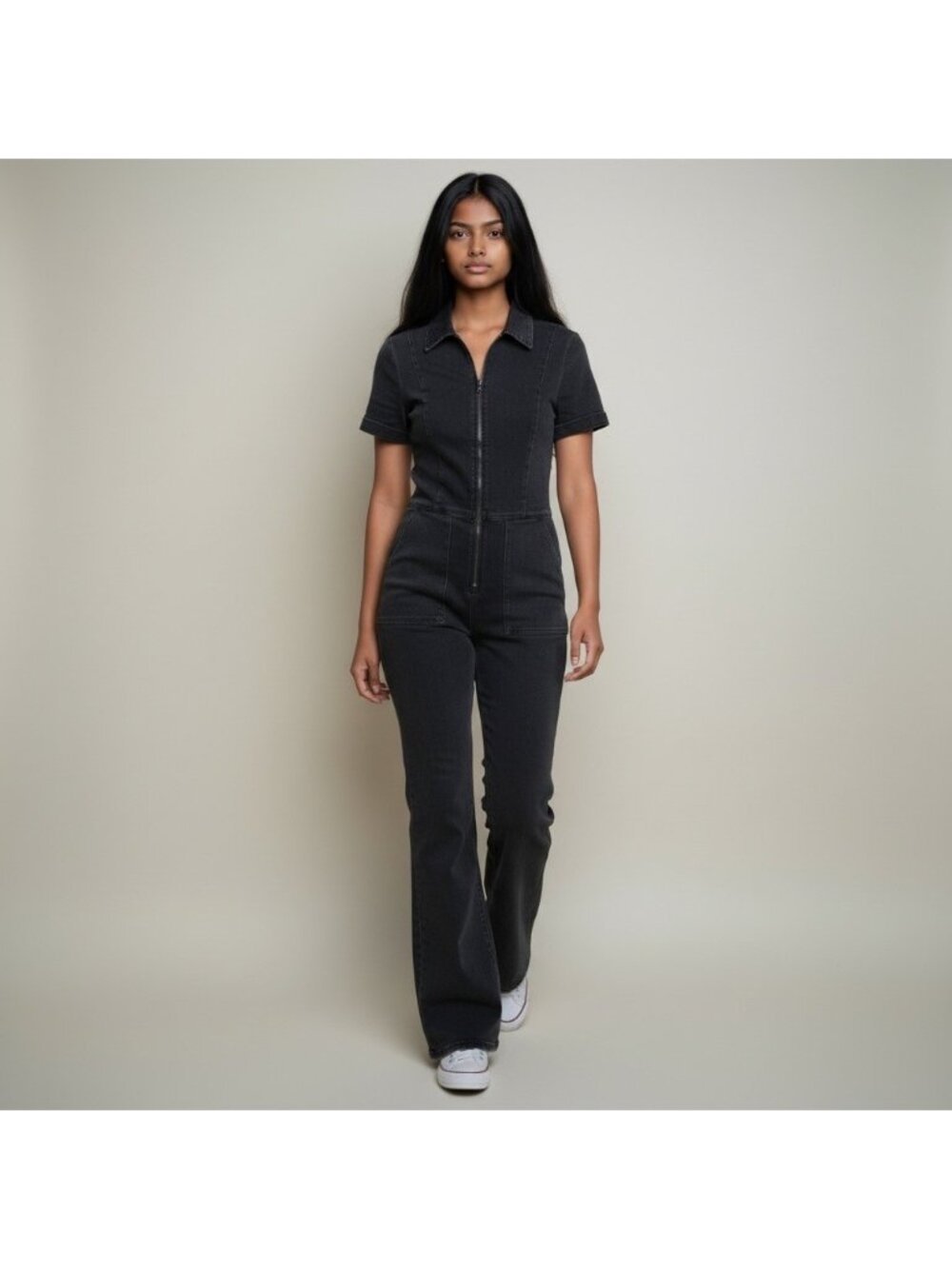 We The Free + Free People Womens Medium Denim Coverall Jumpsuit Stretch Flare